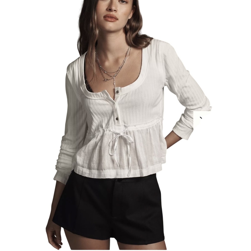 Anthropologie Pilcro Top Womens L White Y2K Babydoll Peplum Boho Cottagecore